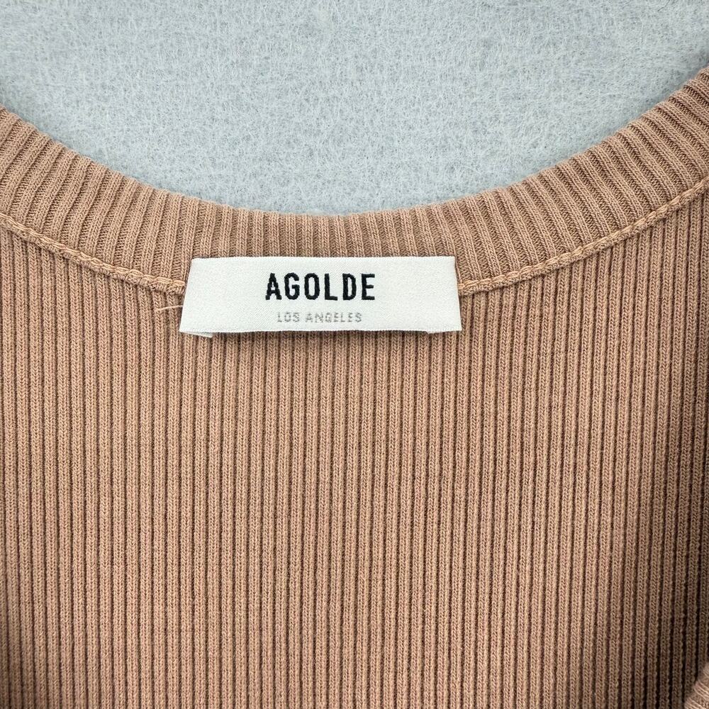 Agolde Tan Poppy Scoop Neck Ribbed Basic Layering Summer Casual Simple Tank Top - Picture 9 of 11